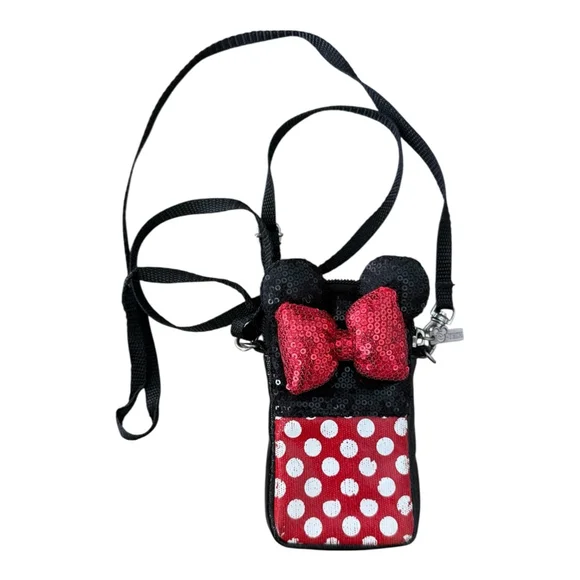 Disney Parks D-Tech Minnie Mouse Sequin Crossbody Phone Case Bag - Picture 2 of 7